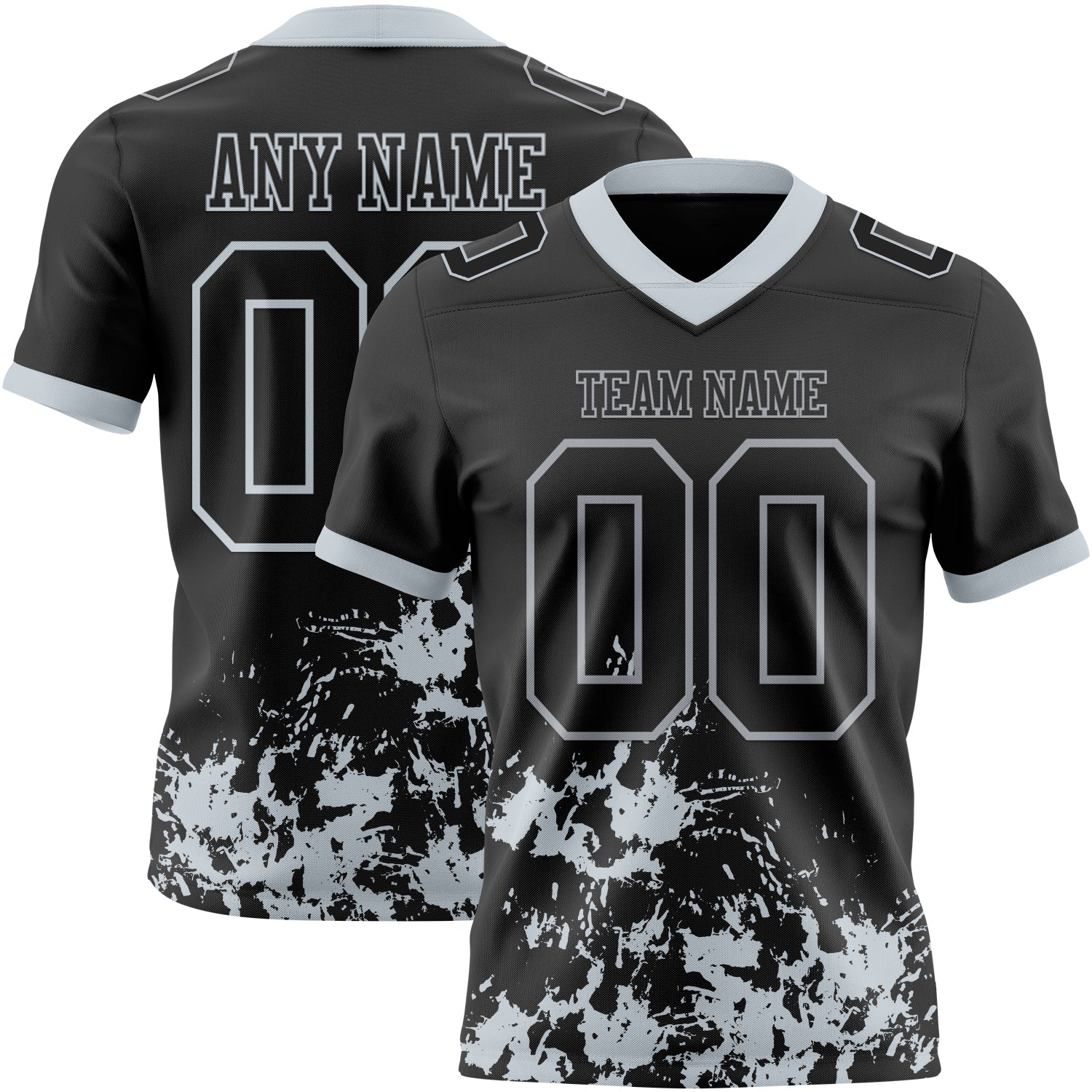Custom Black Silver 3D Pattern Splash Authentic Football Jersey