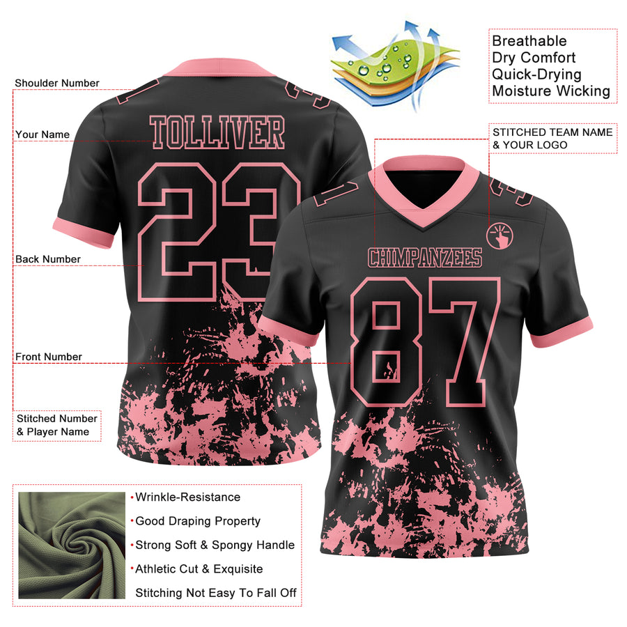 Custom Black Medium Pink 3D Pattern Splash Authentic Football Jersey