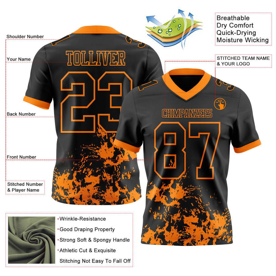 Custom Black Bay Orange 3D Pattern Splash Authentic Football Jersey