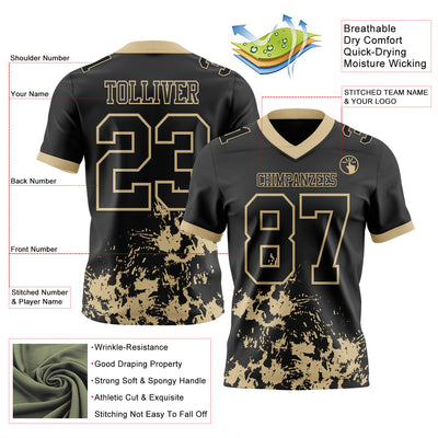 Custom Black Vegas Gold 3D Pattern Splash Authentic Football Jersey