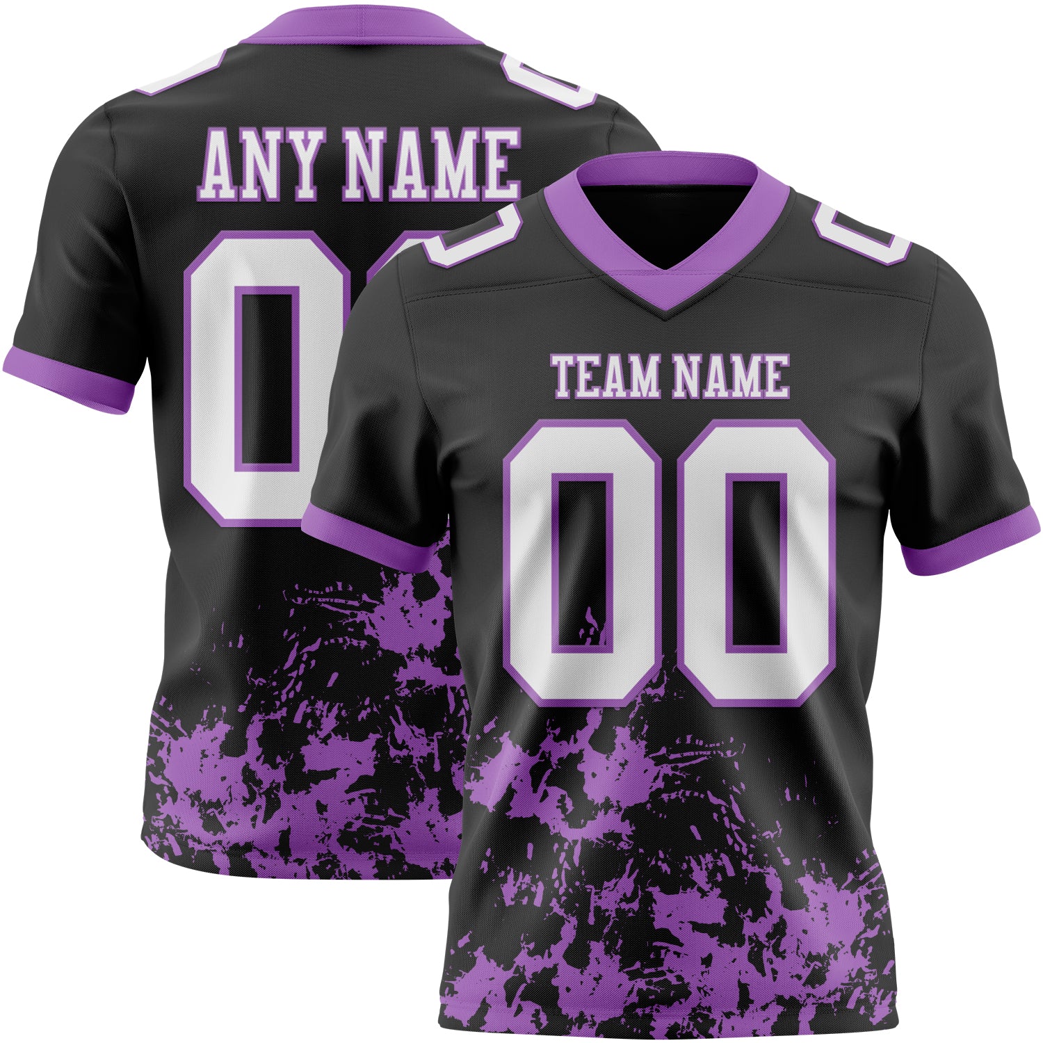 Custom Black White-Medium Purple 3D Pattern Splash Authentic Football Jersey