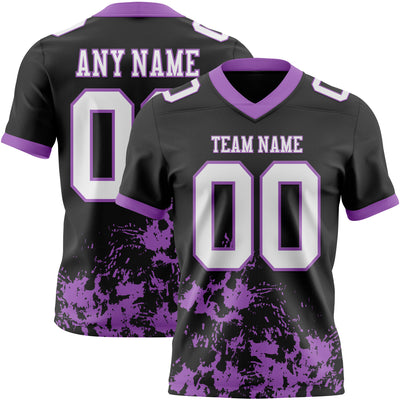 Custom Black White-Medium Purple 3D Pattern Splash Authentic Football Jersey
