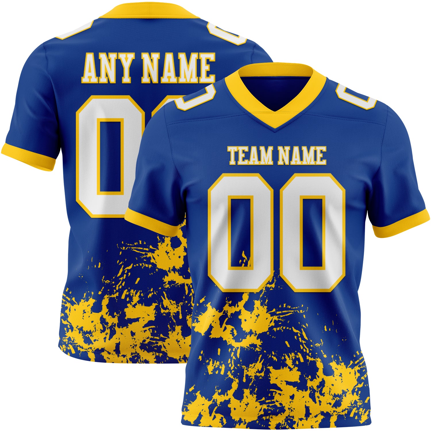 Custom Royal White-Yellow 3D Pattern Splash Authentic Football Jersey
