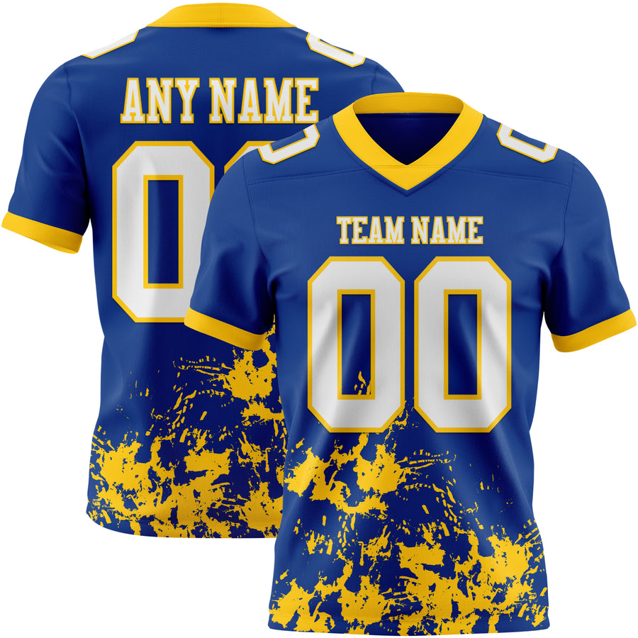 Custom Royal White-Yellow 3D Pattern Splash Authentic Football Jersey