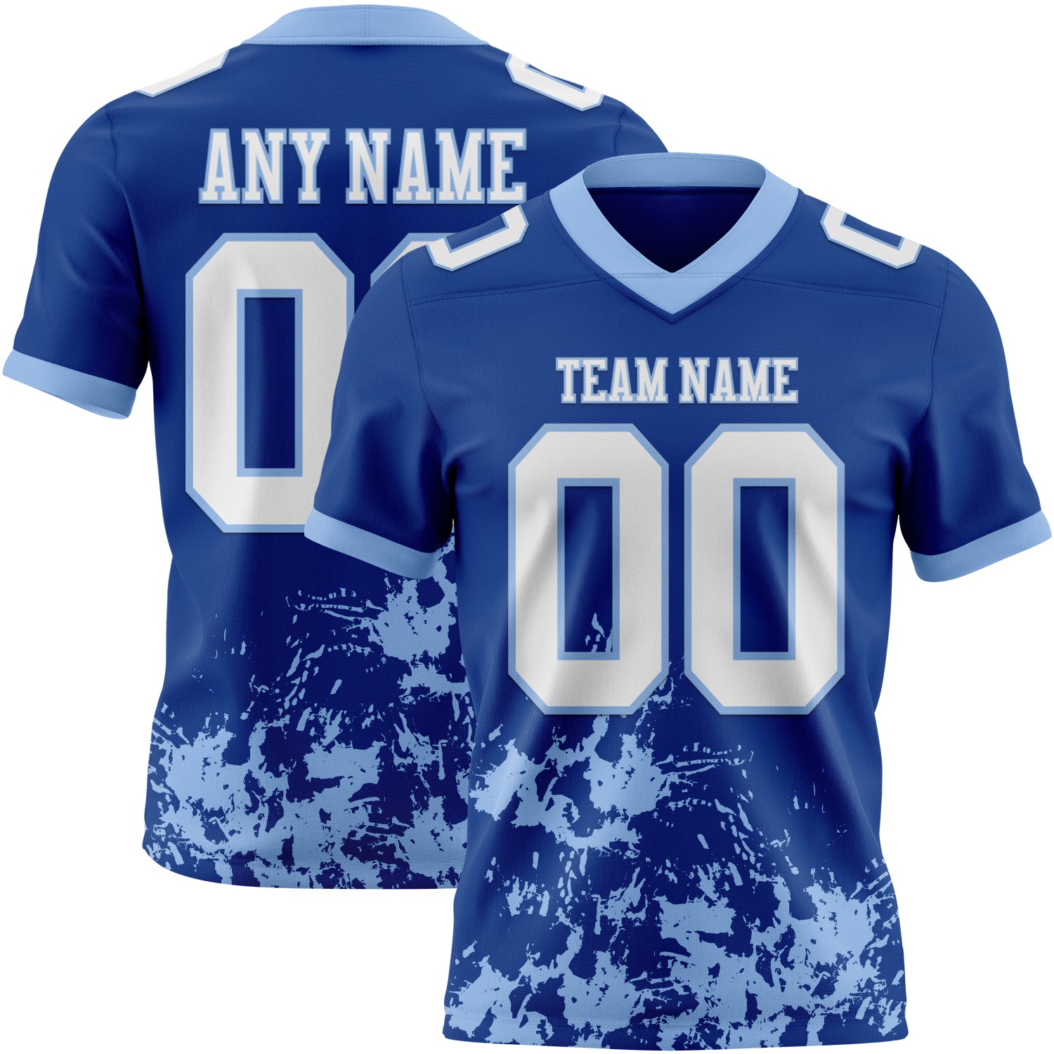 Custom Royal White-Light Blue 3D Pattern Splash Authentic Football Jersey