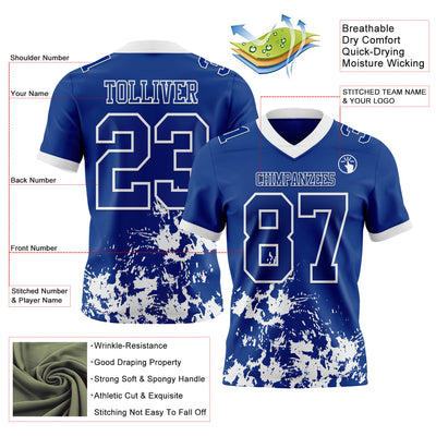 Custom Royal White 3D Pattern Splash Authentic Football Jersey
