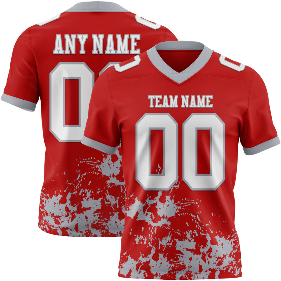 Custom Red White-Gray 3D Pattern Splash Authentic Football Jersey