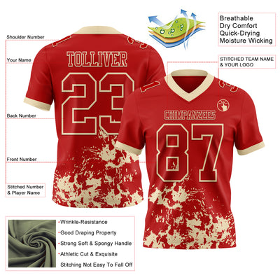 Custom Red Cream 3D Pattern Splash Authentic Football Jersey