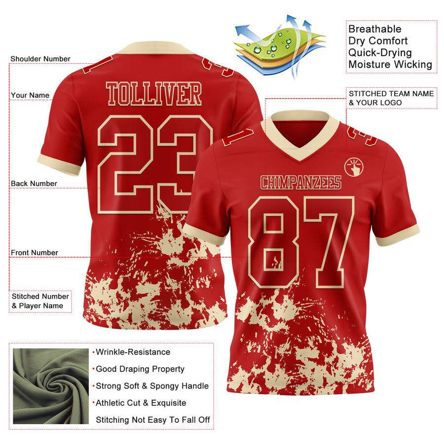 Custom Red Cream 3D Pattern Splash Authentic Football Jersey