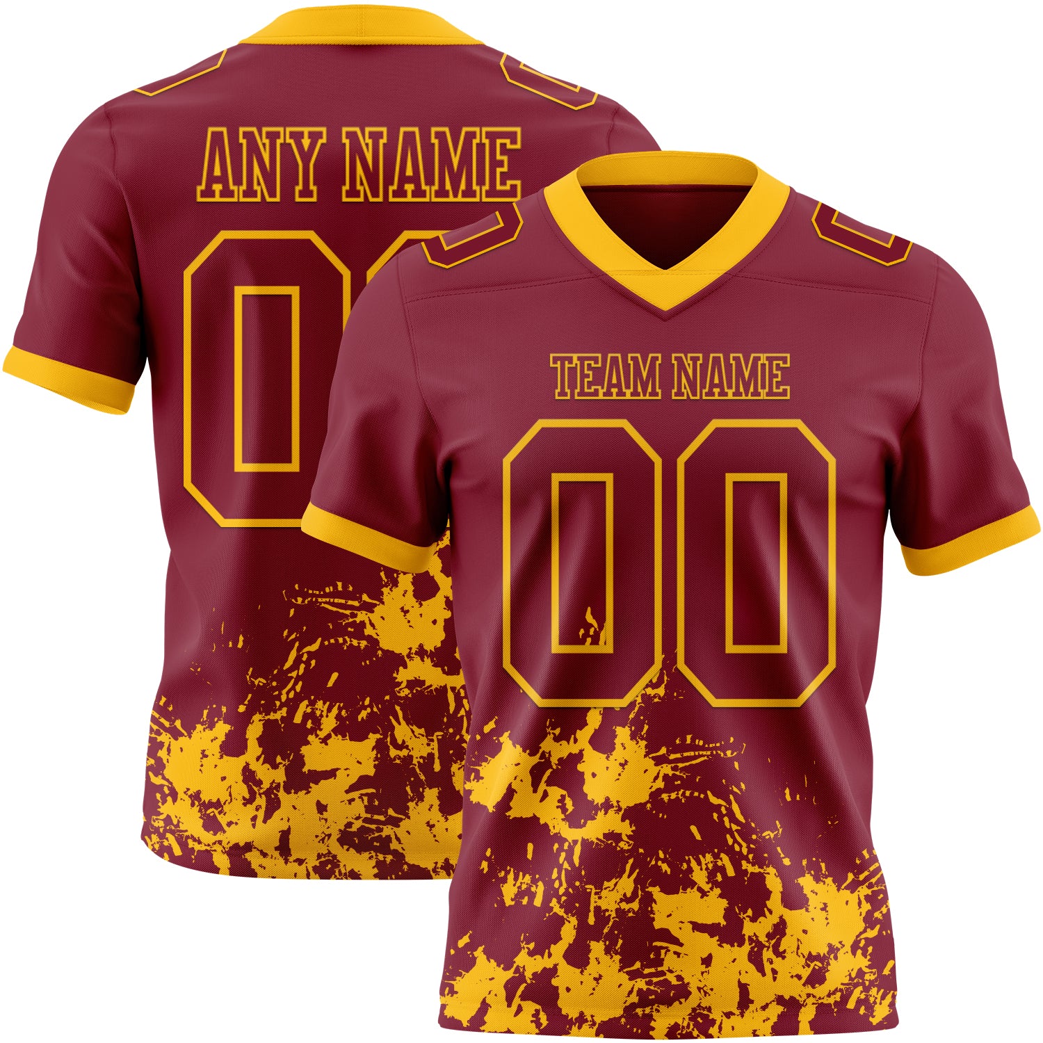 Custom Crimson Gold 3D Pattern Splash Authentic Football Jersey