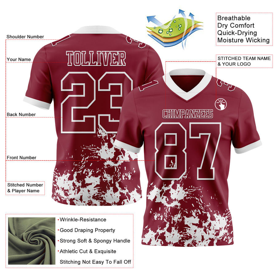 Custom Crimson White 3D Pattern Splash Authentic Football Jersey
