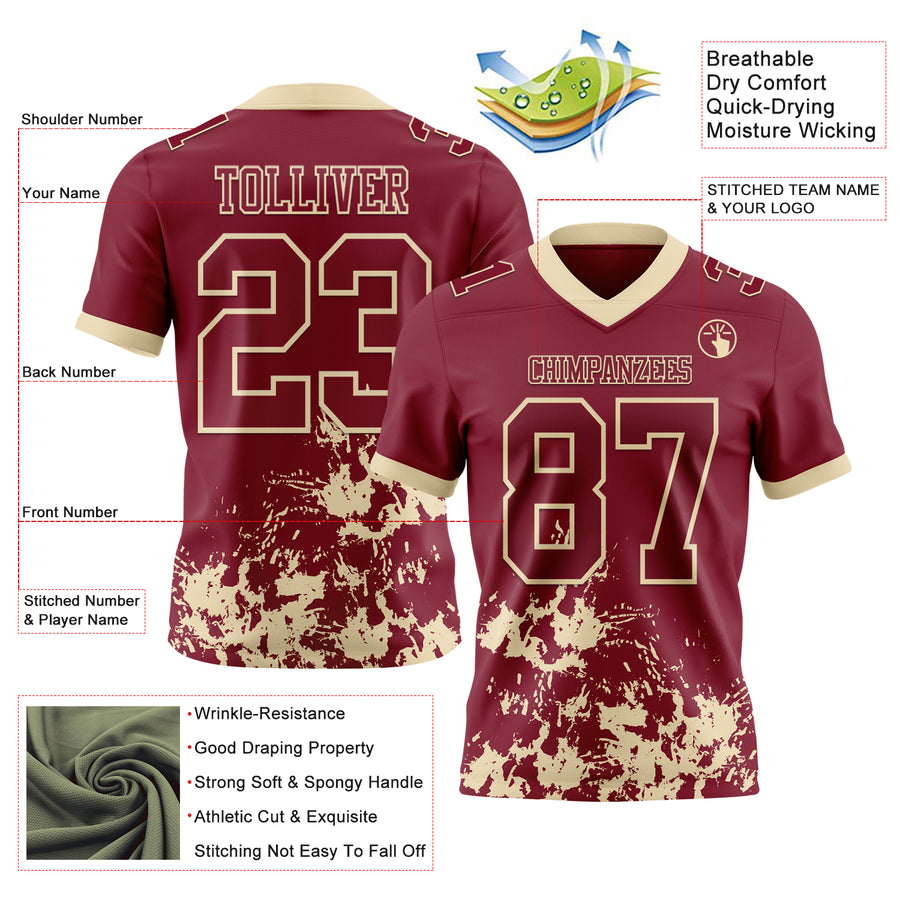 Custom Crimson Cream 3D Pattern Splash Authentic Football Jersey