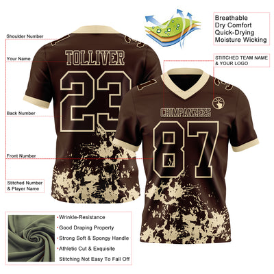 Custom Brown Cream 3D Pattern Splash Authentic Football Jersey