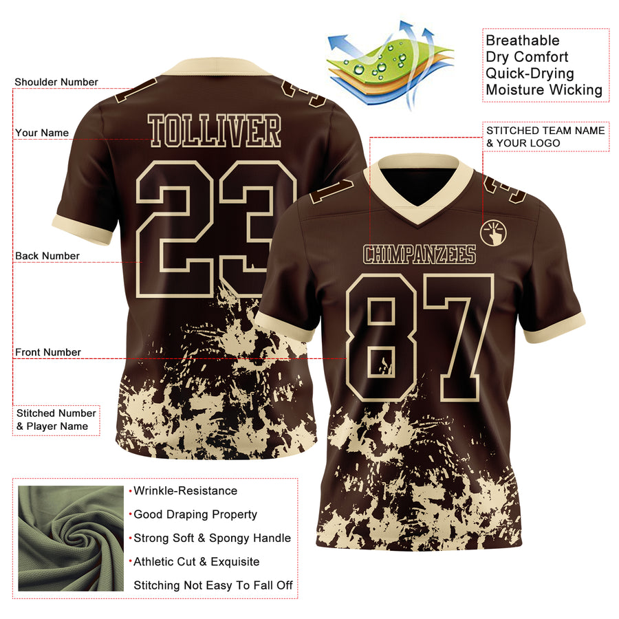 Custom Brown Cream 3D Pattern Splash Authentic Football Jersey