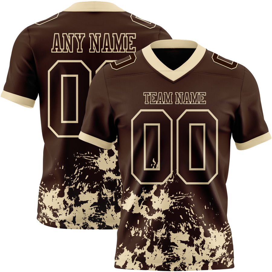 Custom Brown Cream 3D Pattern Splash Authentic Football Jersey