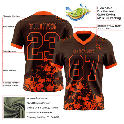 Custom Brown Orange 3D Pattern Splash Authentic Football Jersey