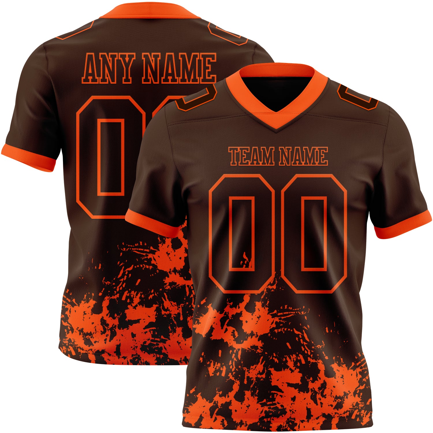 Custom Brown Orange 3D Pattern Splash Authentic Football Jersey
