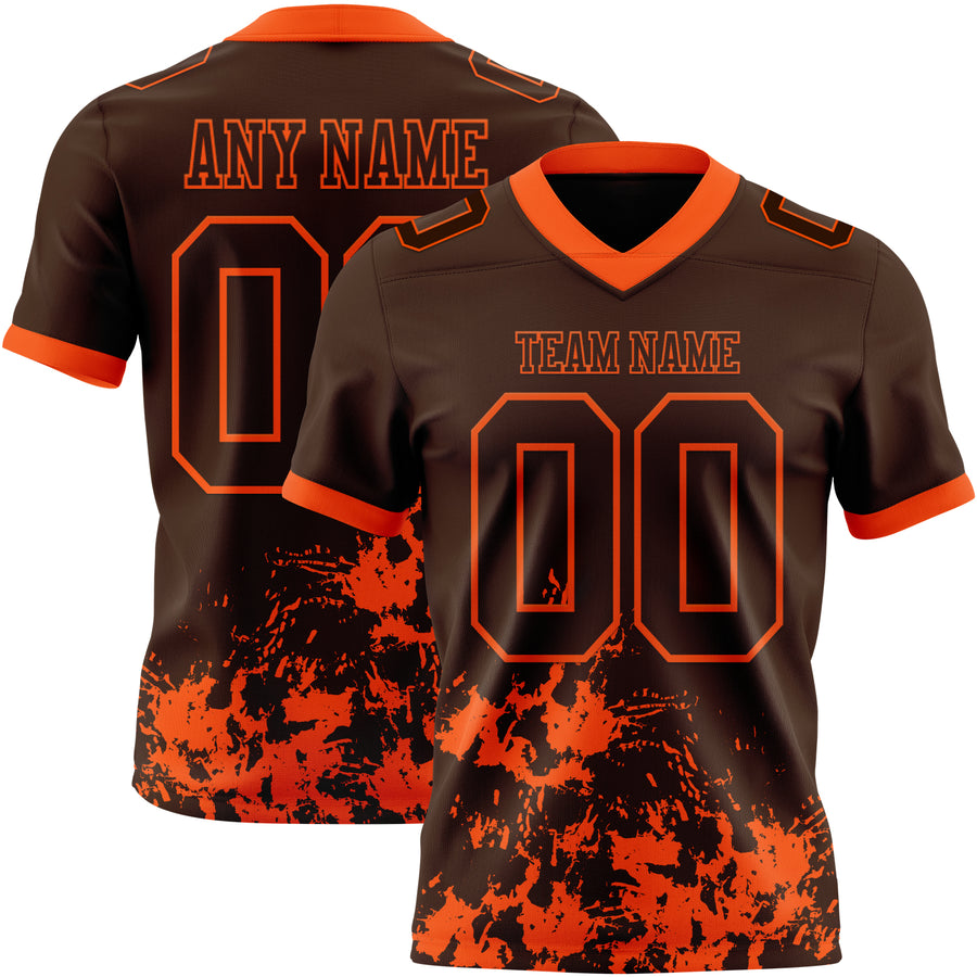 Custom Brown Orange 3D Pattern Splash Authentic Football Jersey