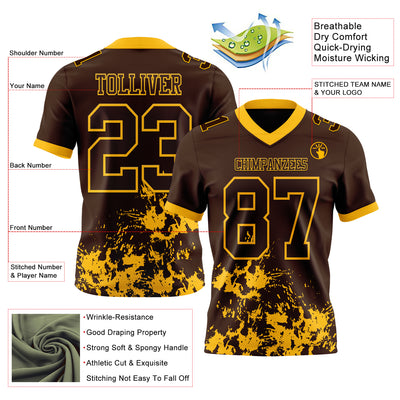 Custom Brown Gold 3D Pattern Splash Authentic Football Jersey