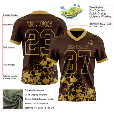 Custom Brown Old Gold 3D Pattern Splash Authentic Football Jersey