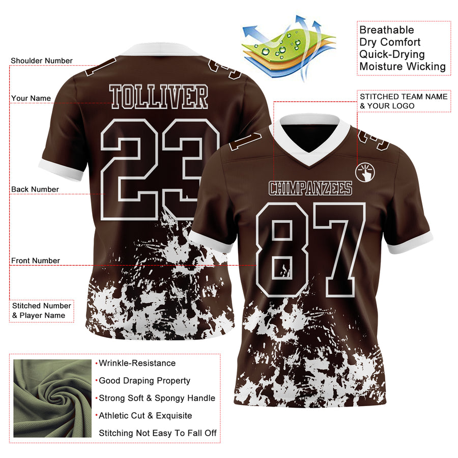 Custom Brown White 3D Pattern Splash Authentic Football Jersey