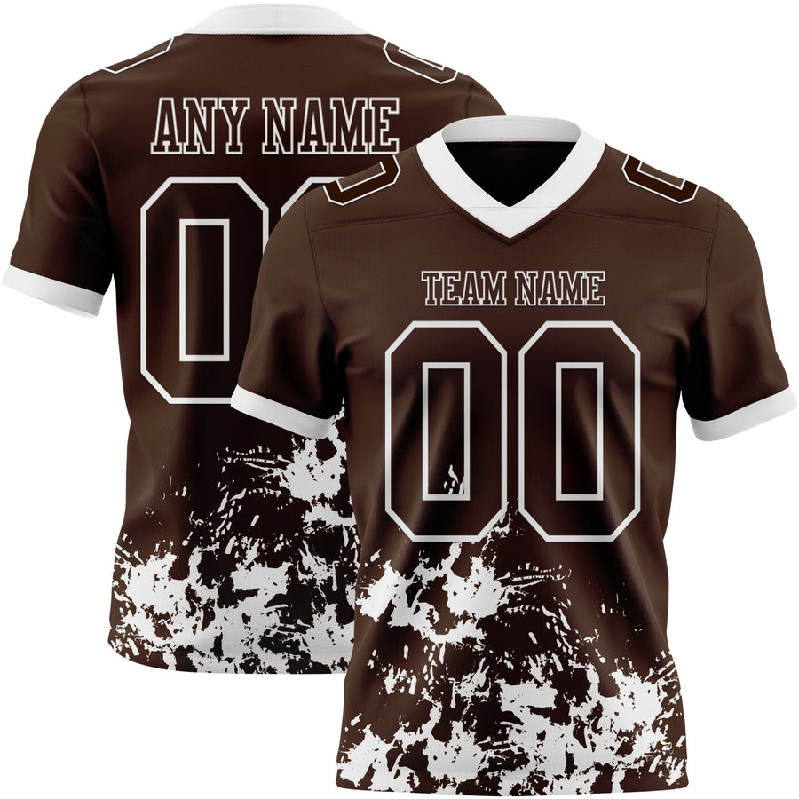 Custom Brown White 3D Pattern Splash Authentic Football Jersey