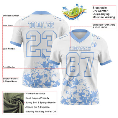 Custom White Light Blue 3D Pattern Splash Authentic Football Jersey