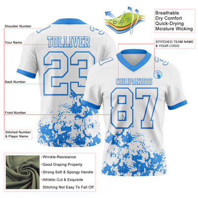 Custom White Powder Blue 3D Pattern Splash Authentic Football Jersey