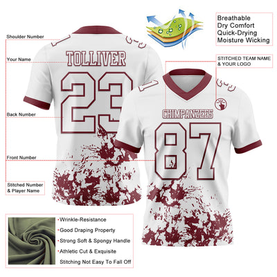 Custom White Burgundy 3D Pattern Splash Authentic Football Jersey