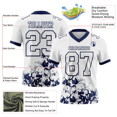 Custom White Navy 3D Pattern Splash Authentic Football Jersey
