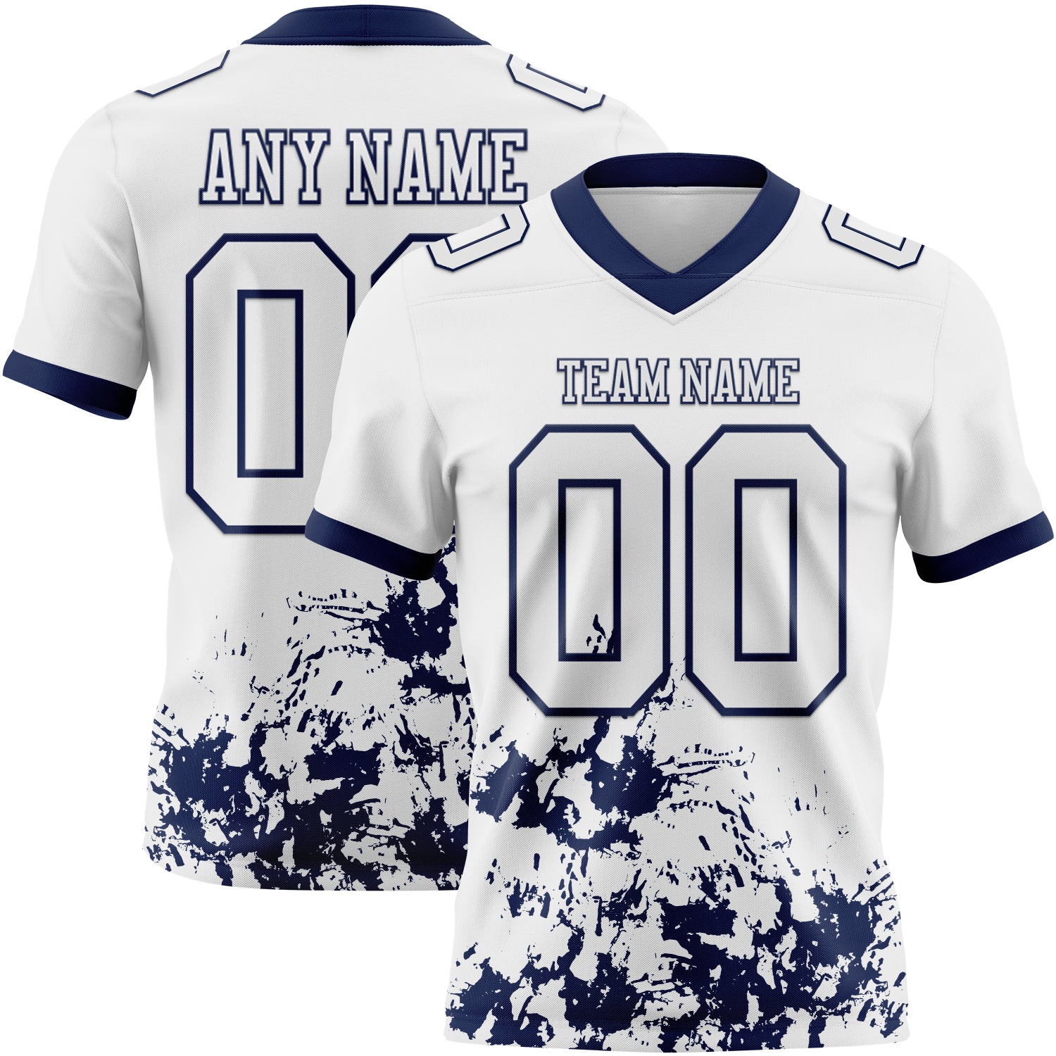 Custom White Navy 3D Pattern Splash Authentic Football Jersey