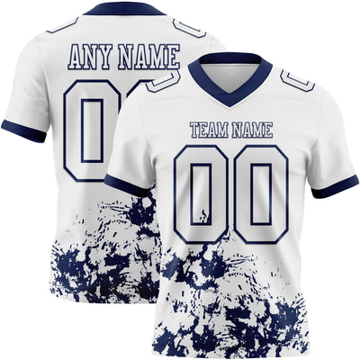 Custom White Navy 3D Pattern Splash Authentic Football Jersey