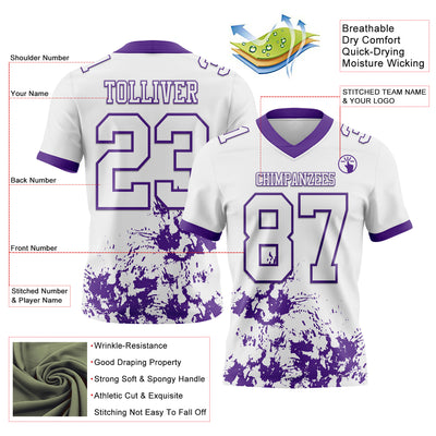 Custom White Purple 3D Pattern Splash Authentic Football Jersey