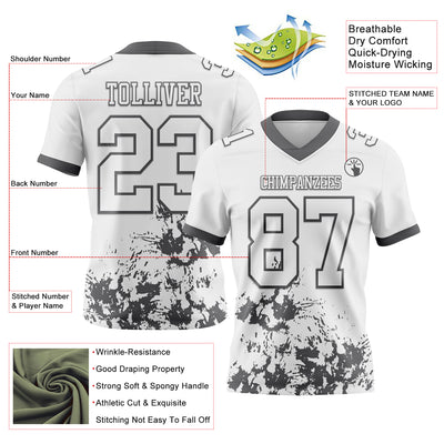 Custom White Steel Gray 3D Pattern Splash Authentic Football Jersey