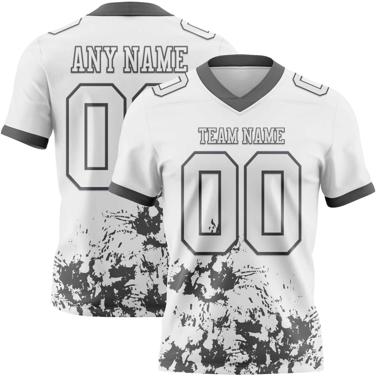 Custom White Steel Gray 3D Pattern Splash Authentic Football Jersey