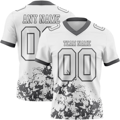 Custom White Steel Gray 3D Pattern Splash Authentic Football Jersey