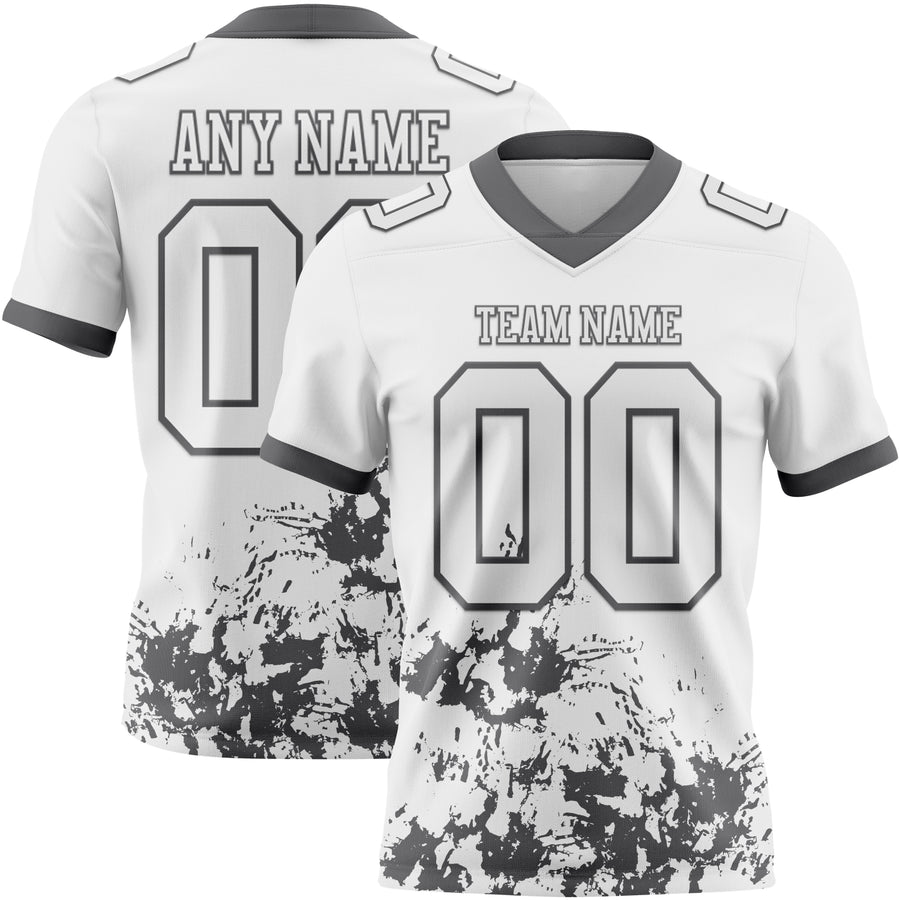Custom White Steel Gray 3D Pattern Splash Authentic Football Jersey