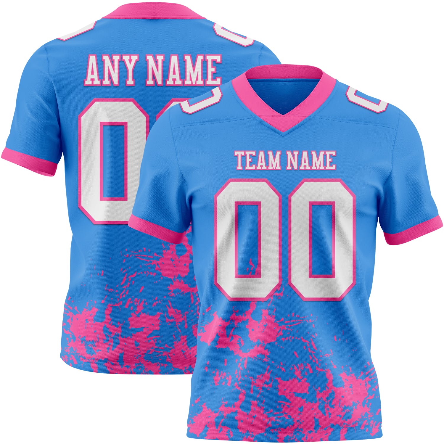 Custom Powder Blue White-Pink 3D Pattern Splash Authentic Football Jersey