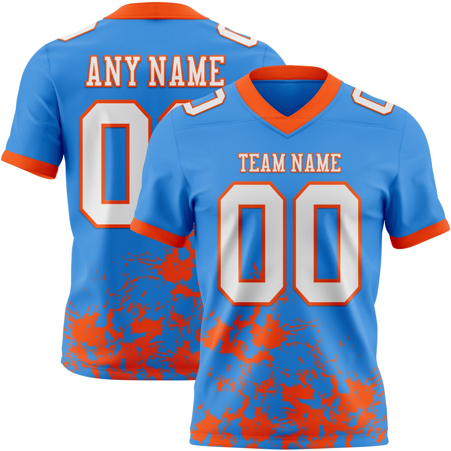 Custom Powder Blue White-Orange 3D Pattern Splash Authentic Football Jersey