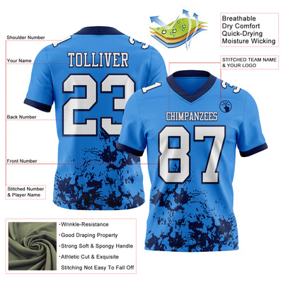 Custom Powder Blue White-Navy 3D Pattern Splash Authentic Football Jersey