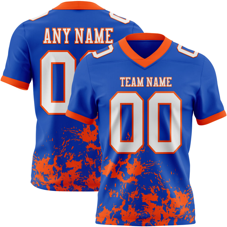 Custom Thunder Blue White-Orange 3D Pattern Splash Authentic Football Jersey