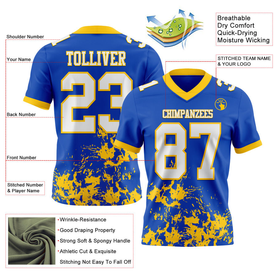 Custom Thunder Blue White-Yellow 3D Pattern Splash Authentic Football Jersey
