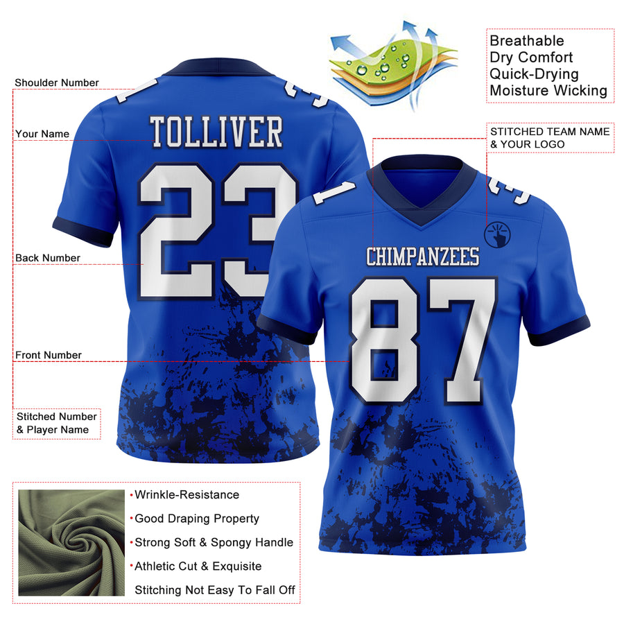 Custom Thunder Blue White-Navy 3D Pattern Splash Authentic Football Jersey