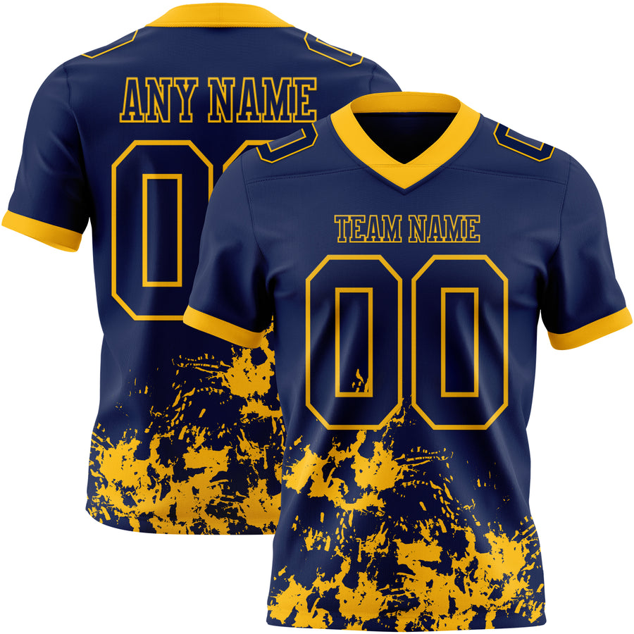 Custom Navy Gold 3D Pattern Splash Authentic Football Jersey
