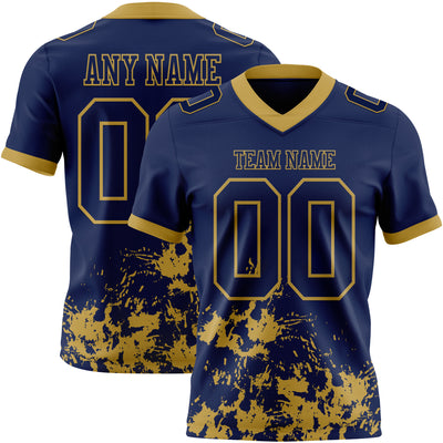 Custom Navy Old Gold 3D Pattern Splash Authentic Football Jersey