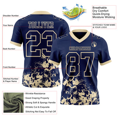 Custom Navy Cream 3D Pattern Splash Authentic Football Jersey