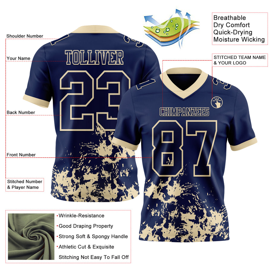 Custom Navy Cream 3D Pattern Splash Authentic Football Jersey