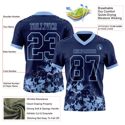Custom Navy Light Blue 3D Pattern Splash Authentic Football Jersey