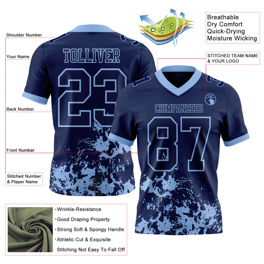 Custom Navy Light Blue 3D Pattern Splash Authentic Football Jersey