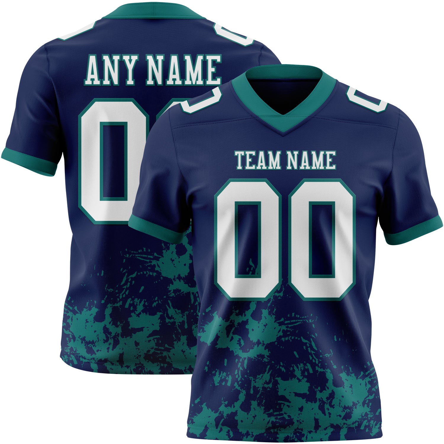 Custom Navy White-Teal 3D Pattern Splash Authentic Football Jersey